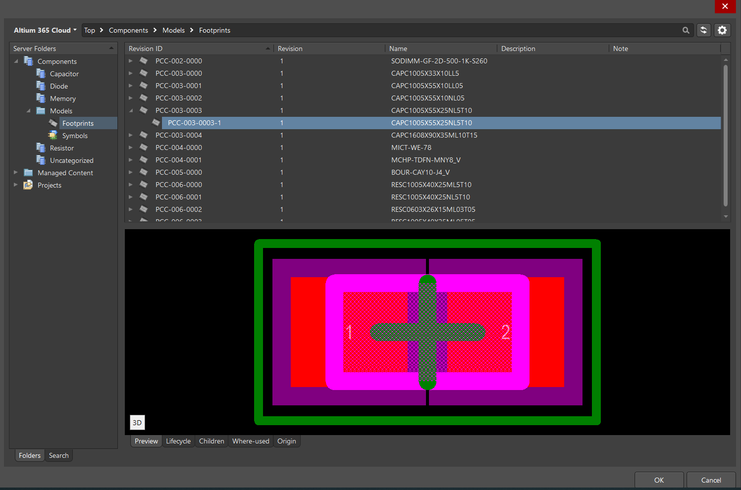New component footprint selection